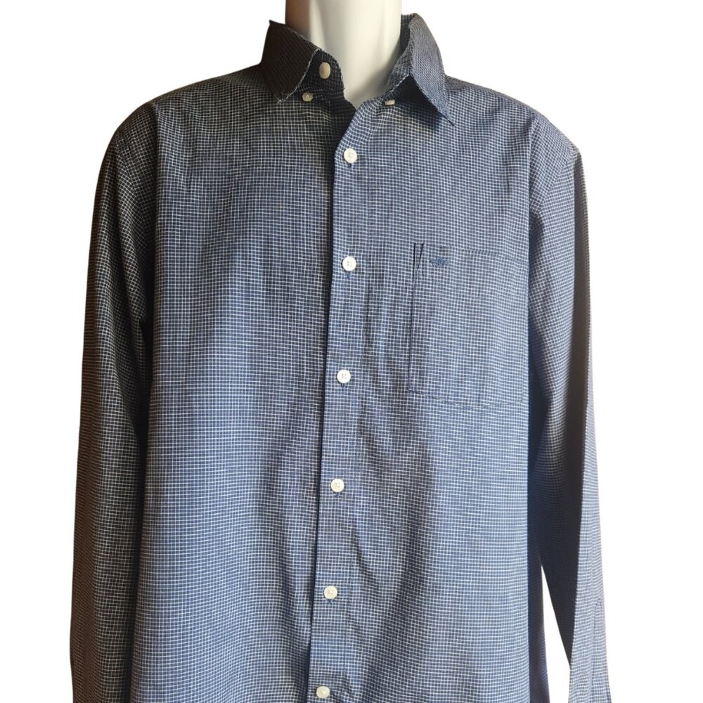 Dockers Men's Shirt Button Down Long Sleeve White/Blue Plaid Collared Size L